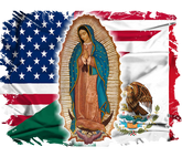 DTF Screen Print Image - Virgen de Guadalupe Mexican/American Flags